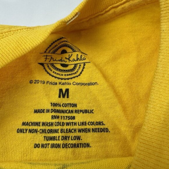 Frida Kahlo Portrait Mens Medium Yellow Graphic Tee - Picture 3 of 6